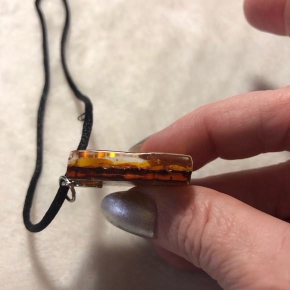 Murano golden glass millefiori rectangular pendant rattail cord - Picture 4 of 7